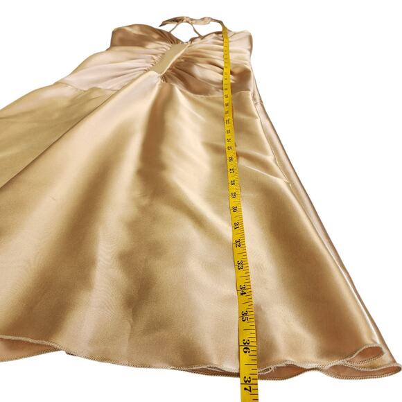 Jessica McClintock Womens Vintage Halter Dress Size 4 Gold Y2K Ruched Drop Waist - Picture 12 of 16